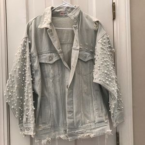Sunset & Spring Pearl Sleeve Denim Jacket Size Small